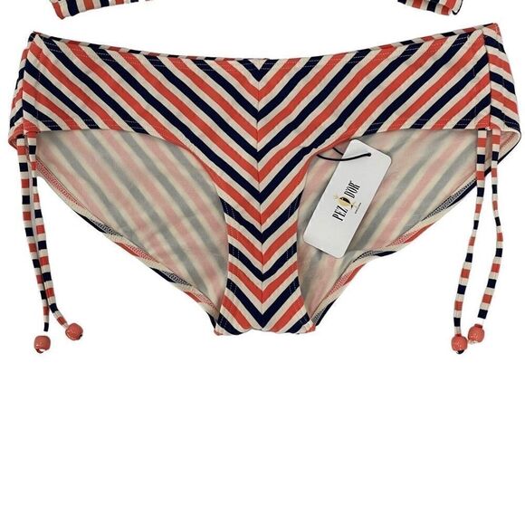 Pez D'Or Maternity Bikini Stripe Coral Navy White Ruched Side Ties XL NEW - Picture 5 of 8